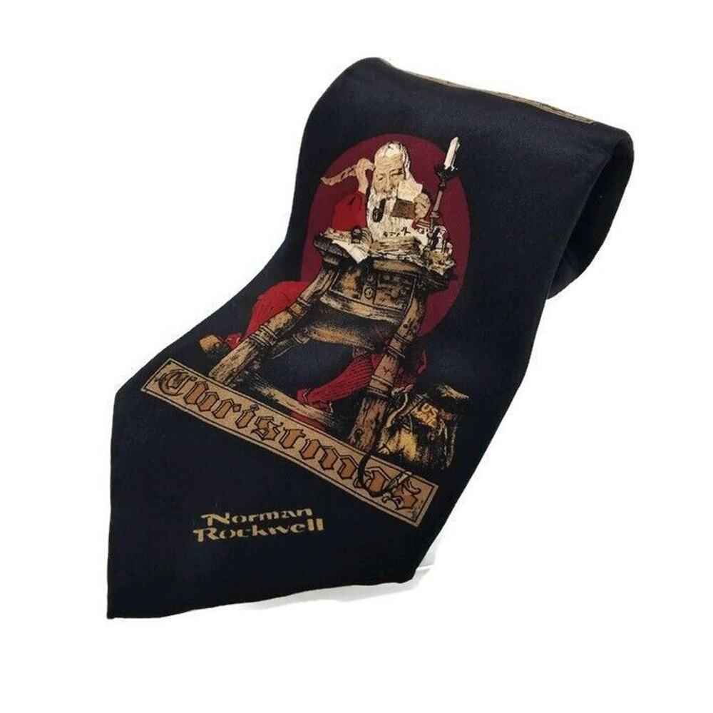 Norman Rockwell Christmas 1994 Silk Santa Claus Tie Necktie Made in Canada 55"